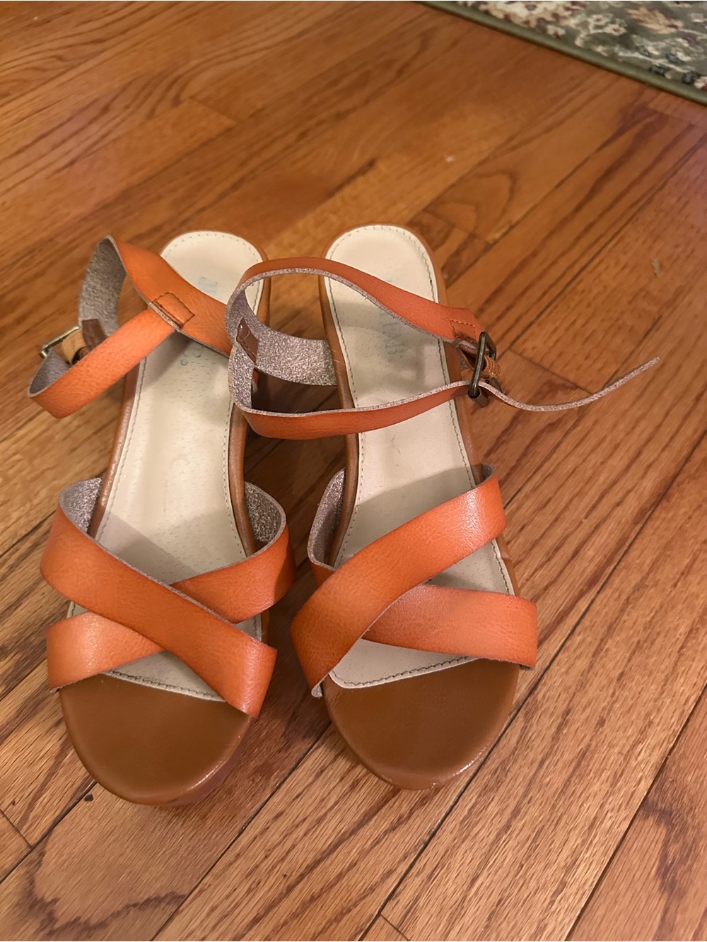 Women’s Leather Strappy Sandals in Orange